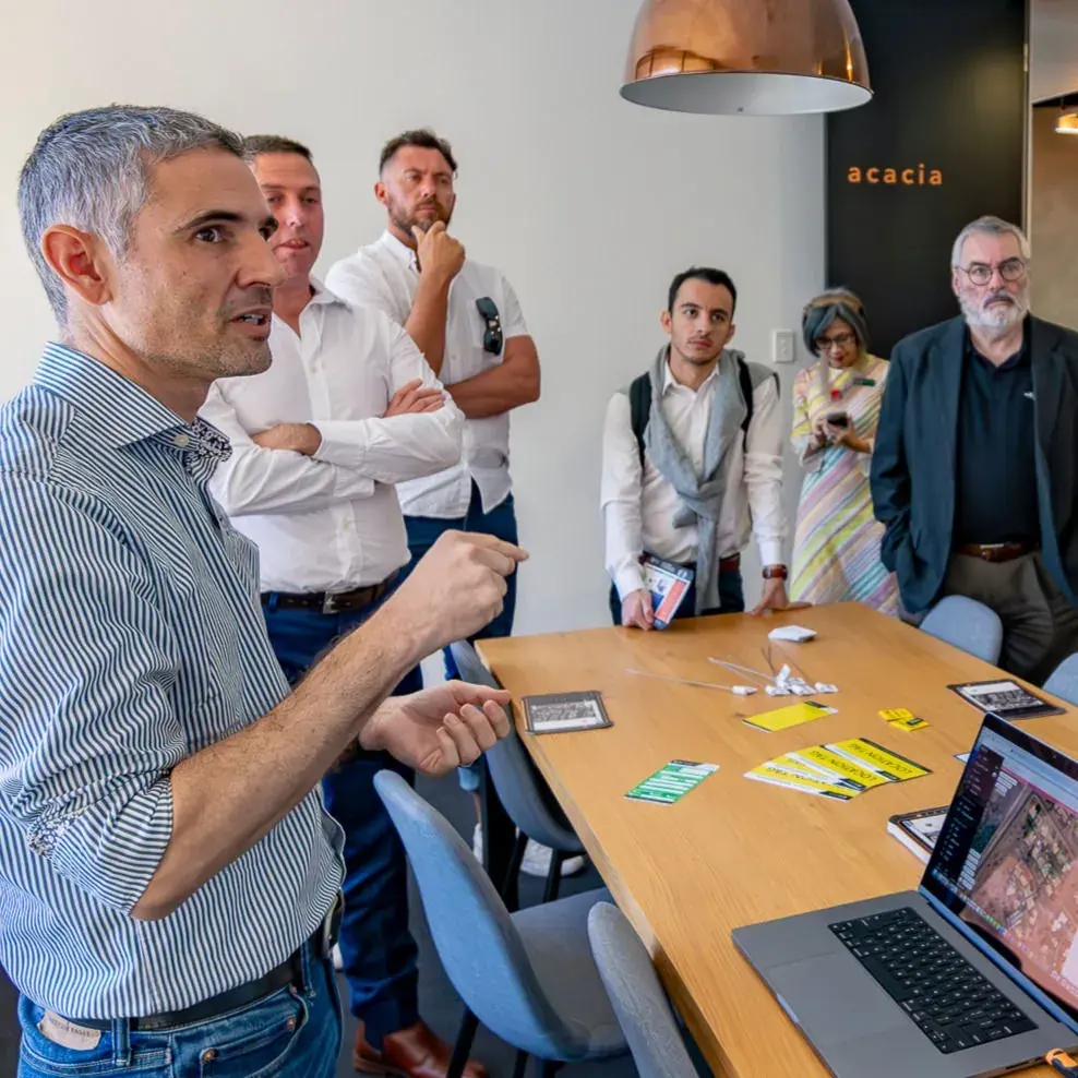 Gabe Alves, CTO of EXTAG, demonstrating tech innovation using EXTAG at A Future By Design Conference in Perth, Western Australia