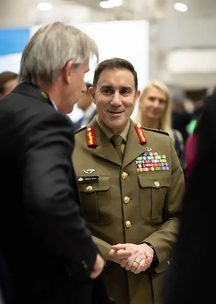 Chief of army near EXTAG stand at Land Forces 2024