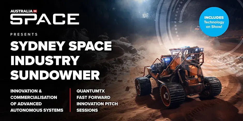 Sydney spaced industry sundowner image with text and space rover vehicle