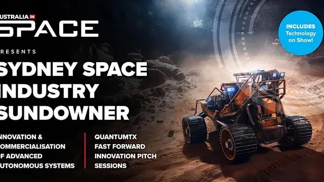 Sydney spaced industry sundowner image with text and space rover vehicle