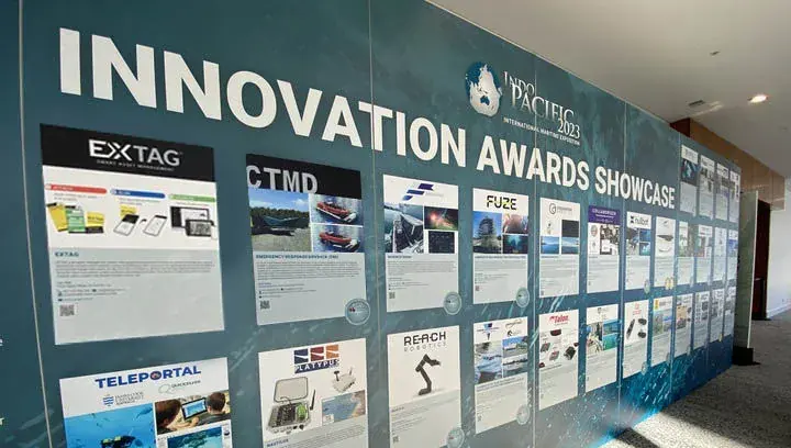 Innovation awards showcase wall, exhibiting innovation excellence at INDOPAC, Syndey 2023